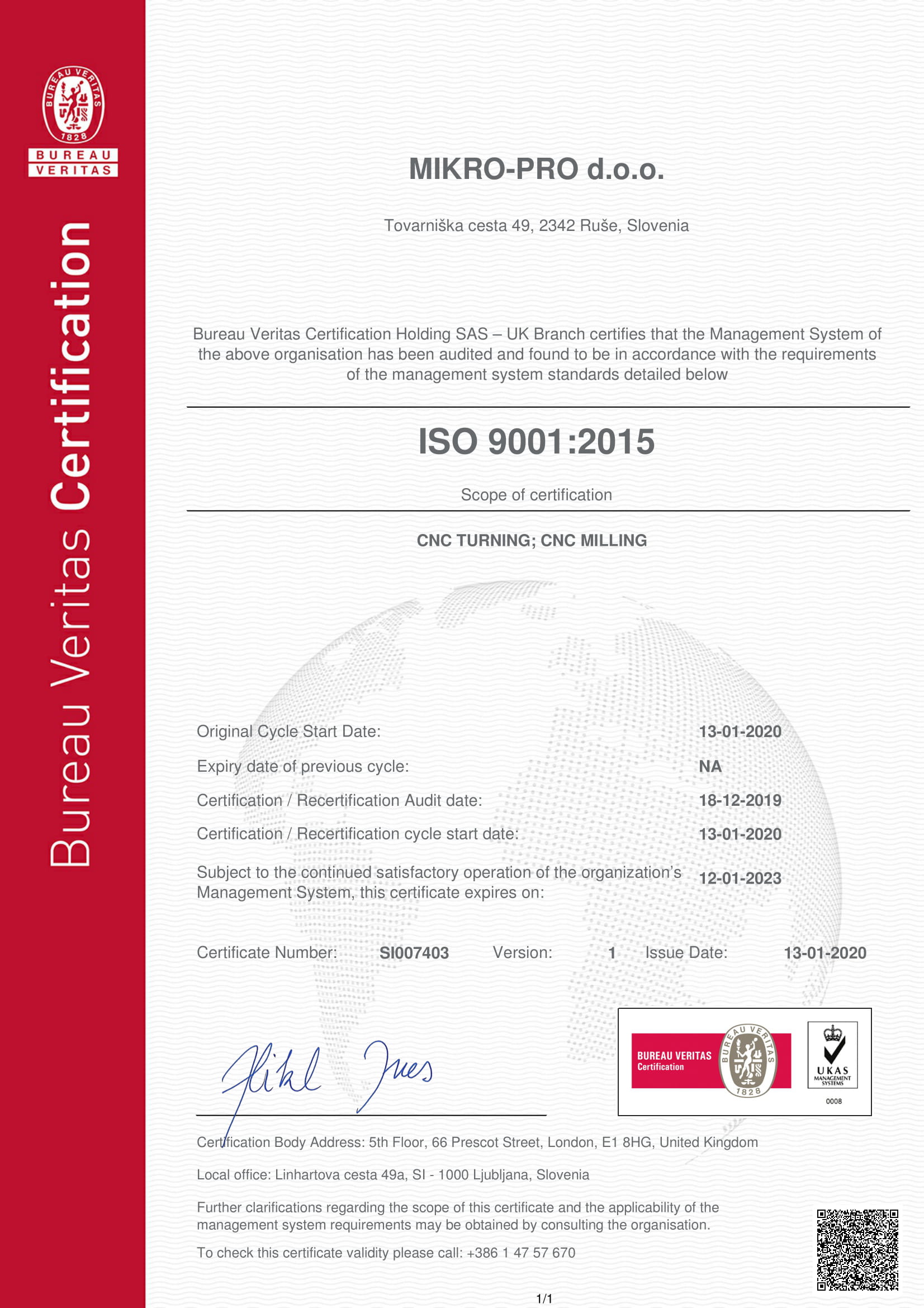 ISO 9001:2015 SI007403